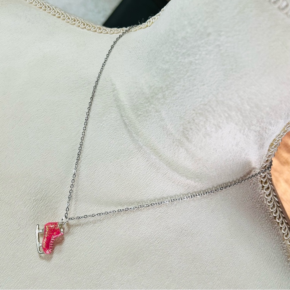 Handcrafted salvaged vintage glitter ice skate pendant on chain necklace